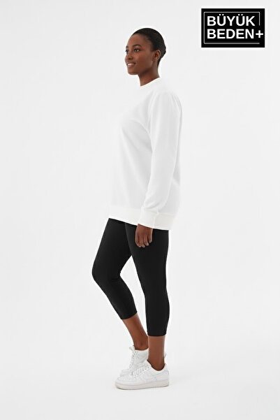 Superlife Women's Plus Size Crew Neck Sleeves and Hem Ribbed Slim Sweatshirt Spr26Bswk956