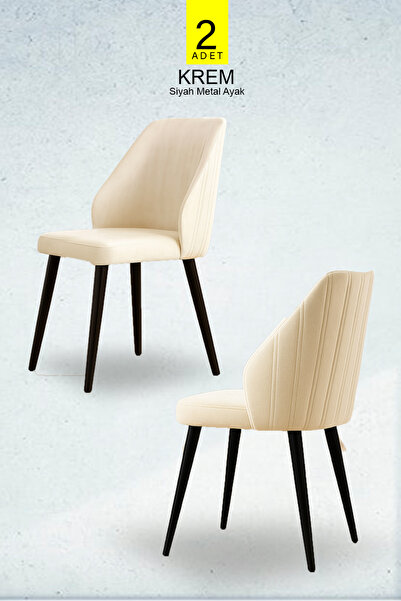Renlife Sandalye 2 Adet Mutfak/Salon Sandalyesi Baby Face Kumaş Metal Siyah A...