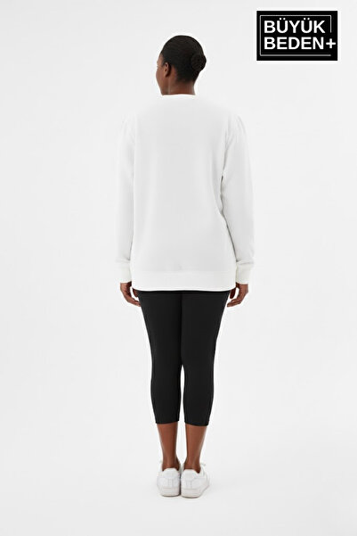 Superlife Women's Plus Size Crew Neck Sleeves and Hem Ribbed Slim Sweatshirt Spr26Bswk956