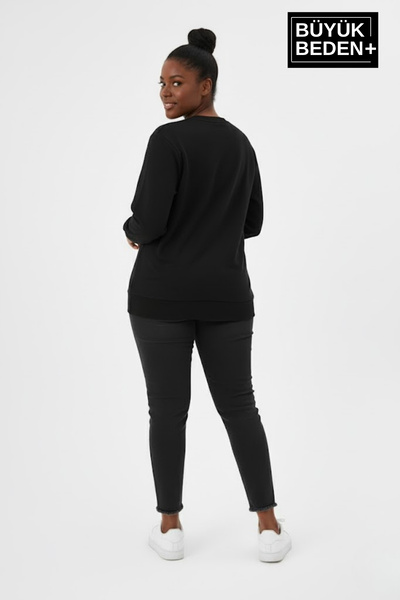 Superlife Γυναικείο φούτερ με λαιμόκοψη μεγάλου μεγέθους και λεπτή ριμπάνα με μανίκια και φούστα SPR26BSWK956