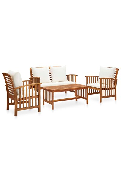 vidaxl طقم صالة حديقة مكون من 4 قطع مع وسائد من خشب الأكاسيا الصلب