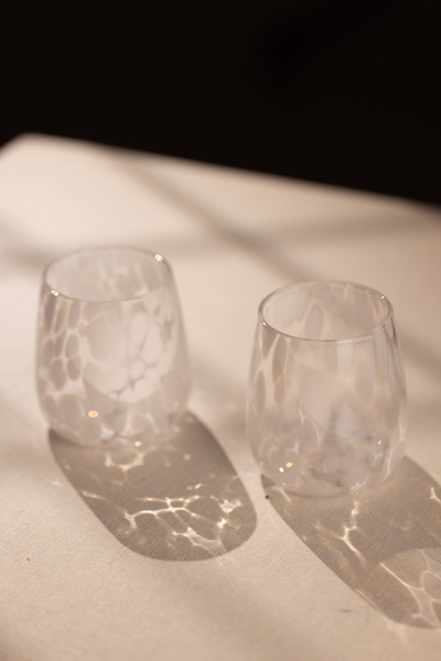 Rakle Spotted Handmade Self-Colored Set of 2 Water Glasses White 330 Cc