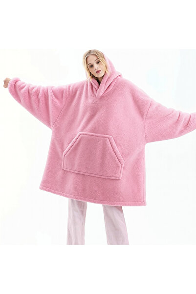 Mulberry بطانية ويلسوفت بغطاء للرأس يمكن ارتداؤها للجنسين مقاس كبير - وردي