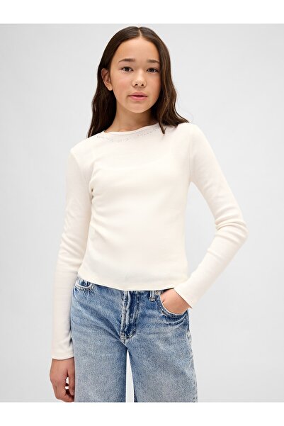 GAP Kız Çocuk Krem Süslü T-Shirt