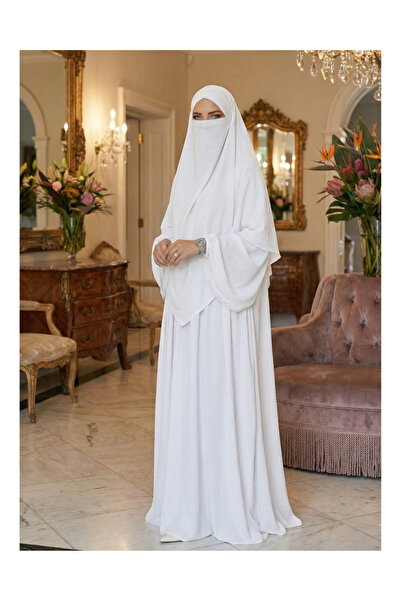 Atelier Cheval Umre Takımı, Hac, Medine İpeği Sufle Elbise Peçe Takımı, Kadın Ferace Takım, Elbise Takım (3 PARÇA)