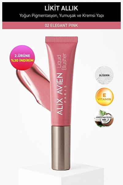 Alix Avien Yoğun Pigmentli E Vitaminli Mat Bitişli Kremsi Likit Allık - Liquid Blusher 02 Elegant Pink