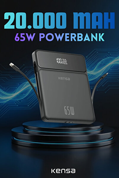 Kensa 20.000mAh Hızlı şarj Powerbank 65W Çift Çıkışlı Lightning+USB-C, LED Ekranlı, Powerbank