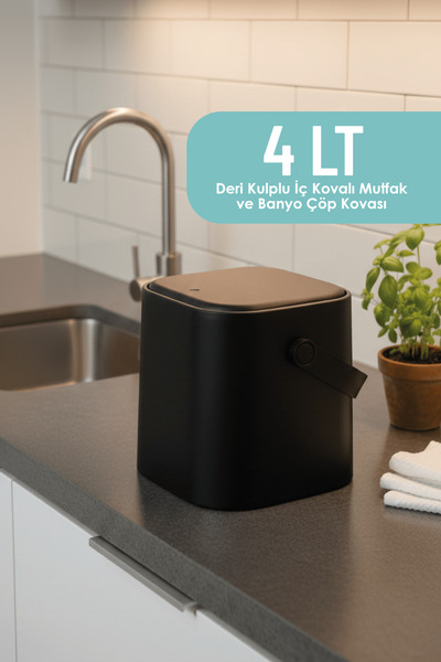 DUO LİNE HAUSEHOLD UTENSİLS Deri Kulplu İç Kovalı Mutfak ve Banyo Çöp Kovası 4LT