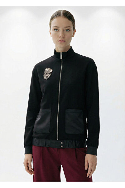 Exquise Taş İşlemeli Siyah Örme Regular Ceket