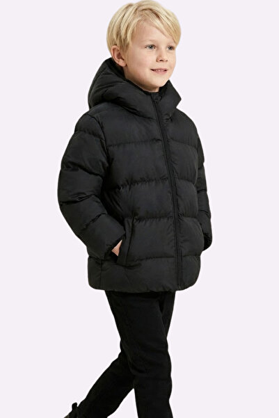 freemen Chlapecký zimní kabát z černého fleece kožešiny s kapucí a voděodolným větruodolným Pocket Puffer