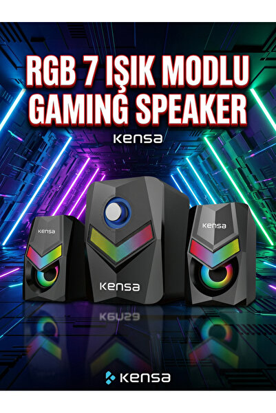Kensa RGB 7 Işık Modlu Masaüstü Hoparlör | Stereo Gaming Speaker