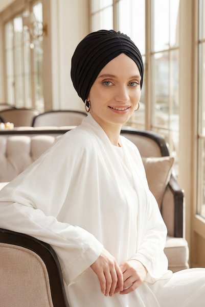 Aisha's Design Boneta din bumbac pieptănat plisat, B-13, negru