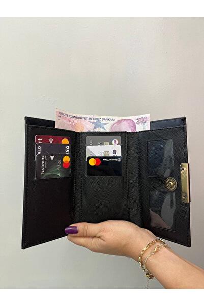 shiny ever Μαύρη γυναικεία τσάντα πορτοφόλι με χρυσή λεπτομέρεια