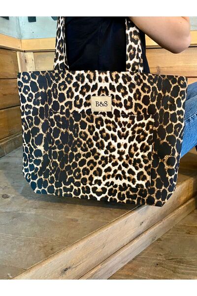 BS Leopar Desenli Körüklü Bez Çanta Kadın Kol Ve Omuz Çantası