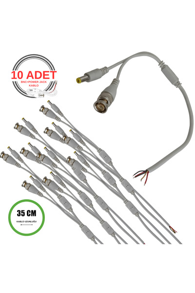 FREE 10 Adet Hazır Bnc + Dc Power Jak Konnektör Cctv Ahd Tvı Y Kablo