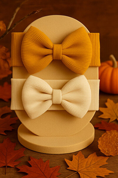 Pico Baby Baby Girl & Child Bow Bandana Set of 2 (Mustard/Cream)