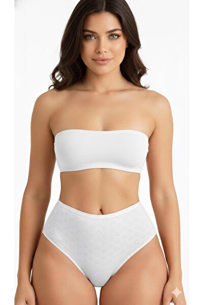 Onurel Women's 100% Cotton 12-Piece Heart High Waist 6-White-6-Skin Panties Set