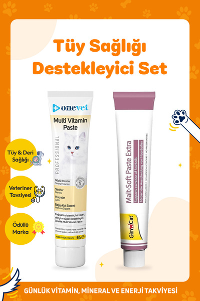 Gimcat Malt Soft Extra 100 Gr + OneVet Multivitamin Paste 100 Gr Kedi Malt Ma...