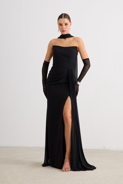 Carmen Black Strapless Chiffon Evening Dress