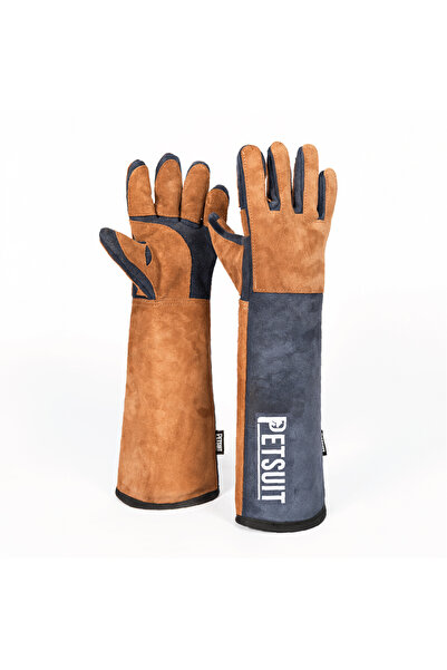 Petsuit Kedi Tutma Yakalama Eldiveni - 50 CM - Kaydırmaz Deri - %100 Deri Laci/Taba