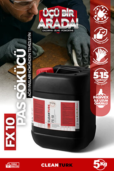 CleanTurk FX10 En İyi Pas Sökücü ve Pas Çözücü Demir Metal ve Yüzey Pas Temizleme 5 KG