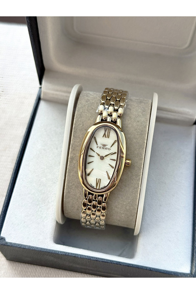 FERRO Sarı Çelik Kordon Kadın Kol Saati FL21510AWT-B4 3ATM Su Geçirmez 2 Yıl Garantili HediyePaketli