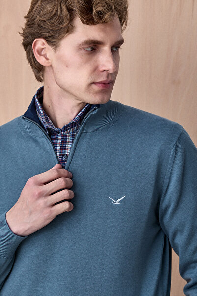 SMILE Hamnes Petrol 100% Cotton Zippered Knitwear