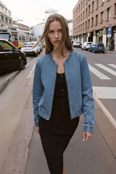 Bluewhite Women's Light Blue Bomber Denim Jacket