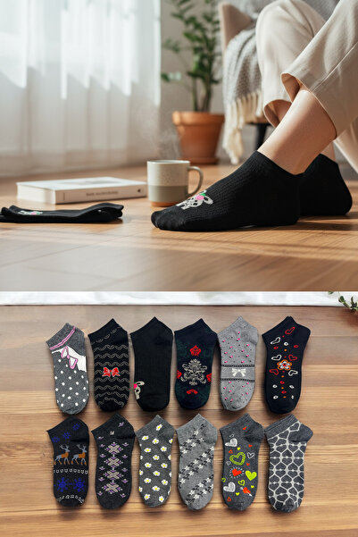 KAYSSOCK Дамски комплект от 8 чифта памучни чорапи с мотиви, дишащи, тъмни цветове