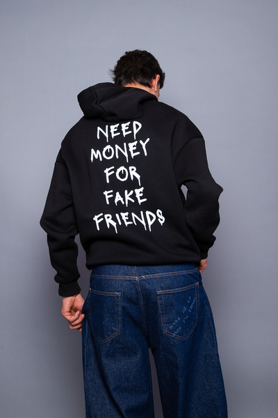 Sekizbiraltı Need Money for Fake Friends cu imprimeu supradimensionat Hanorac...