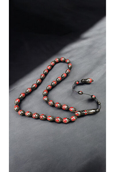 İnan Tesbih Kuka Silver and Enamel Embroidered System Tasseled Rosary (Large Size).