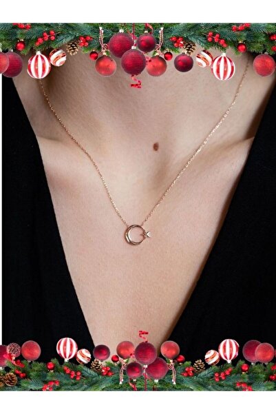 SUNSHINE 925 Ayar Rose Kaplamalı Minimal Ay Yıldız Gümüş Kolye