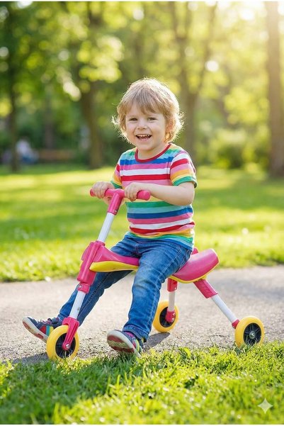 REZZOSS Foldable 3-Wheel Ride On Bike for Toddlers – Tricycle Kid Scooter Lightweight Toy for Boys & Girls