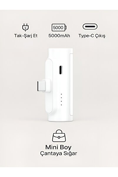 ÇELİKWORK 5000mAh Beyaz Taşınabilir Powerbank Type-C Mini Telefon Şarj Aleti ...