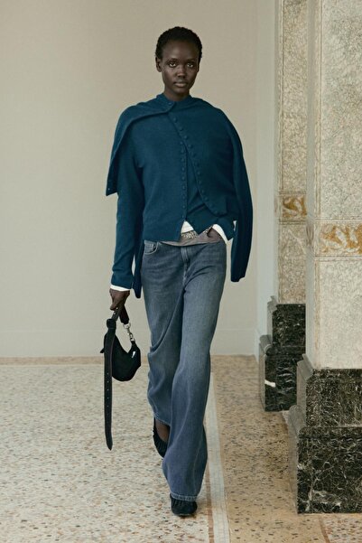 Massimo Dutti Kaplama düğmeli %100 yün triko hırka