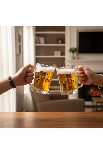 ODİ HOME 2 Adet Büyük Boy Renkli Baskılı Cam Bira Bardağı 600 ml