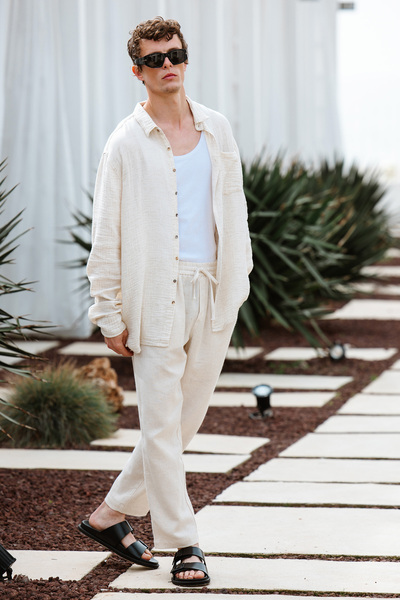 İKİKIZ Men's Linen - Natural Straight Trousers