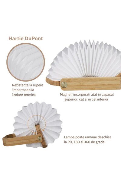 Marcoshop Portable Retractable Accordion Origami Lamp, 4 Shapes, LED, USB Rechargeable, Bamboo, 17.5 cm