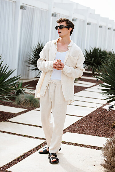 İKİKIZ Men's Linen - Natural Straight Trousers