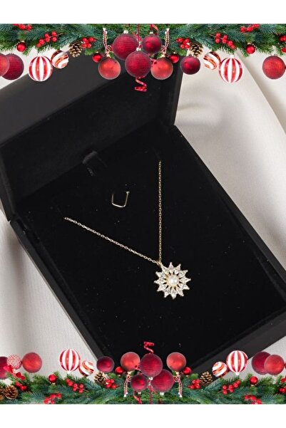 SUNSHINE 925 Ayar Gümüş,gold Kaplama Işıklı Kutuda Güneş Çiçeği Kolye