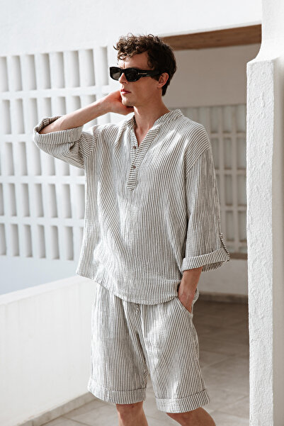 İKİKIZ Striped Crinkle Shorts