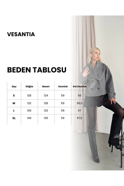 ParlaMira Kadın Vizon Pamuksu Dokulu Premium Kaşe Crop Kaban