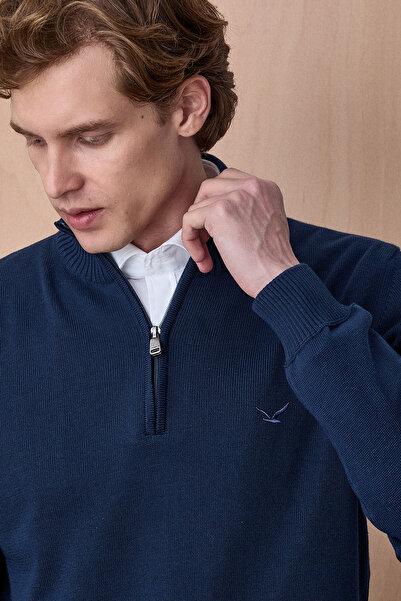 SMILE Advent Troyar Petrol 100% Cotton Zippered Knitwear