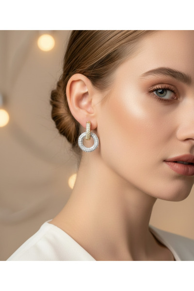 Silay Stainless Steel Yuvarlak Model Çift Kullanımlı Taşlı Çelik Küpe