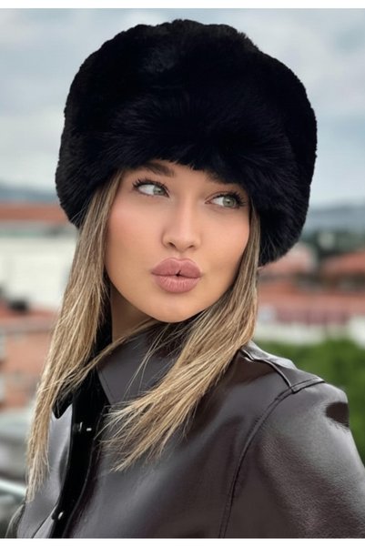 Mollycrush Winter Women's Trend Plush Black Faux Fur Kalpak Hat Pullover Russian Style