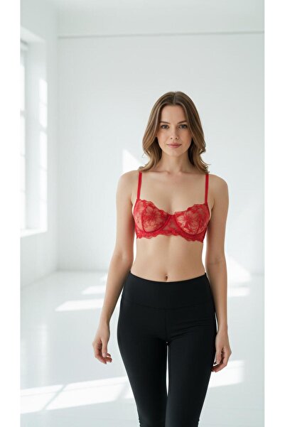 ACTRİS Floral Patterned Red Brode Set New Year Valentine's Day Underwire Cupless Underwear