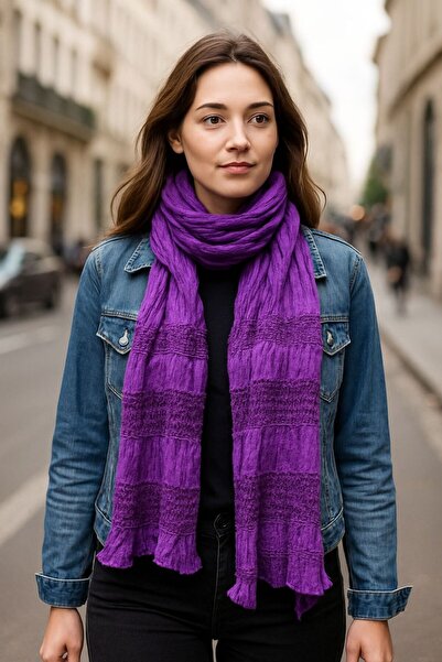 Gönülden Tasarım 150X50 Cm Țesătură cu șnur pentru femei, eșarfă, șal, violet