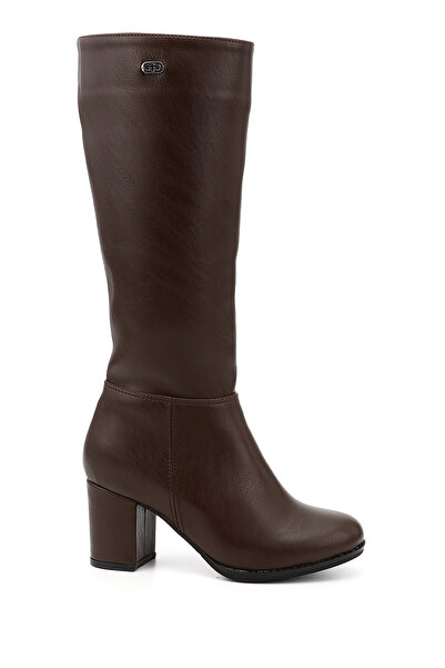 GÖNDERİ(R) Women's Brown Round Toe Zippered Thick Heeled Boots