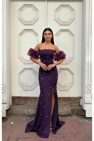 Modafeminen فستان سهرة من قماش سكوبا المرن بدون أكمام مع تفاصيل مطوية ومزين ب...