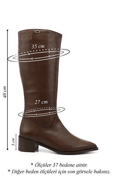 GÖNDERİ(R) Women's Brown Pointed Toe Thick Heeled Genuine Leather Boots